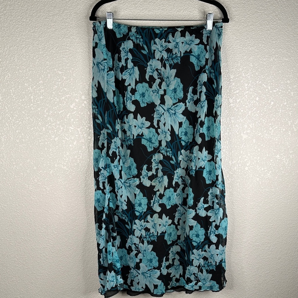 Y2K 90's Grunge Whimsigoth Goth Fairy Grunge Floral Black& Blue Maxi Skirt Sz L - Picture 3 of 4